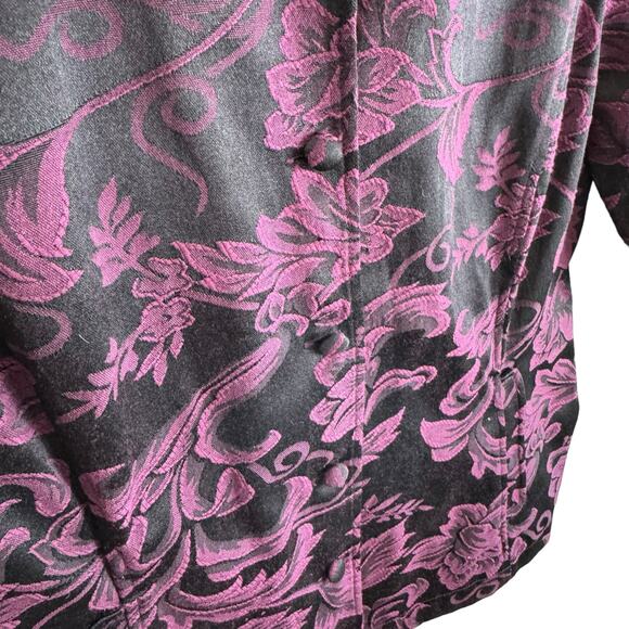 Belongings Purple Black Floral Mock Neck Lightweight Button Up Jacket Size S - Picture 3 of 6